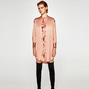 Zara Blush Button Down Ruffle Shirt Dress